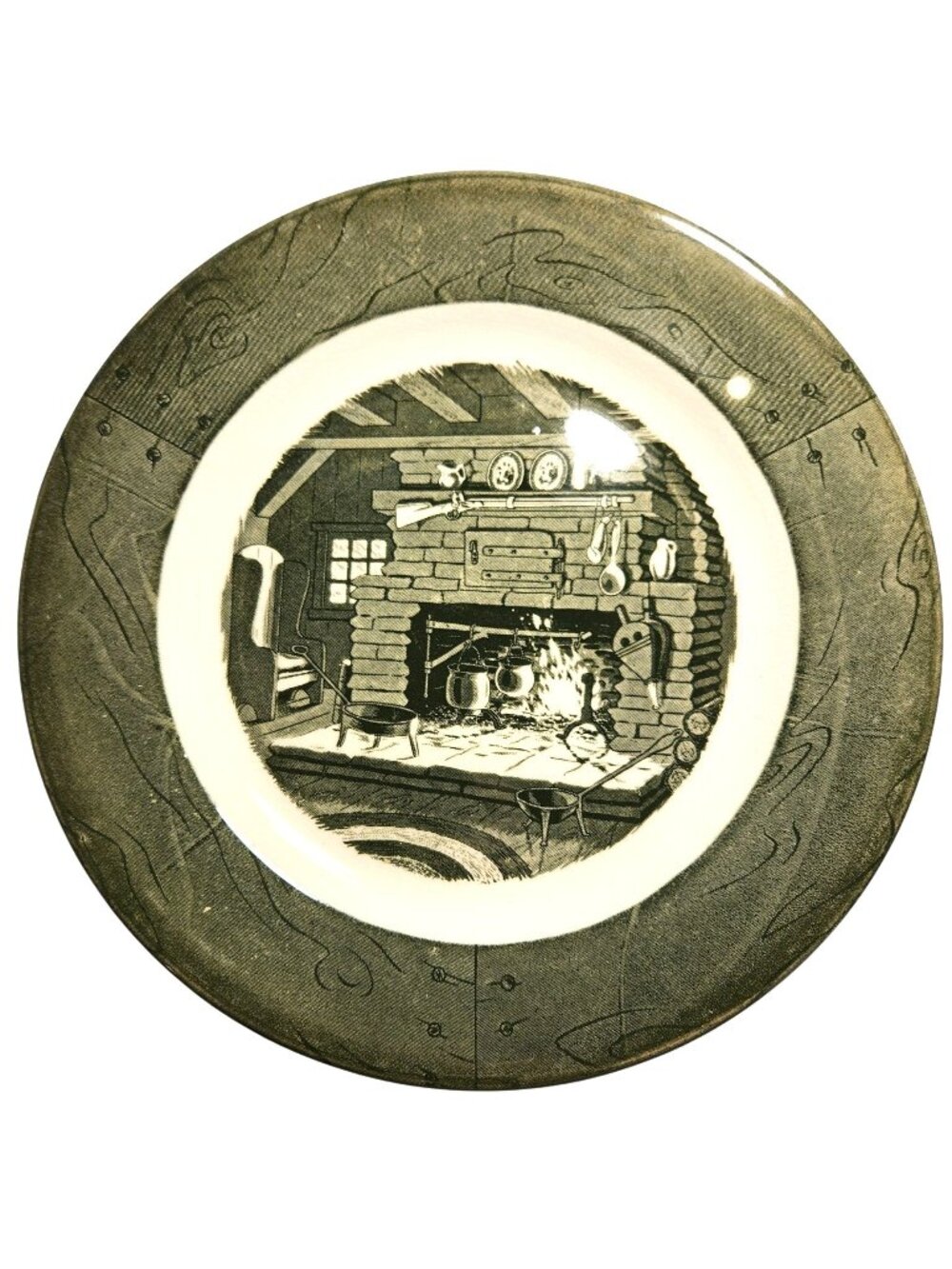 Dinner Plate Colonial Homestead By Royal Fireplace Scene log cabin cottagecore